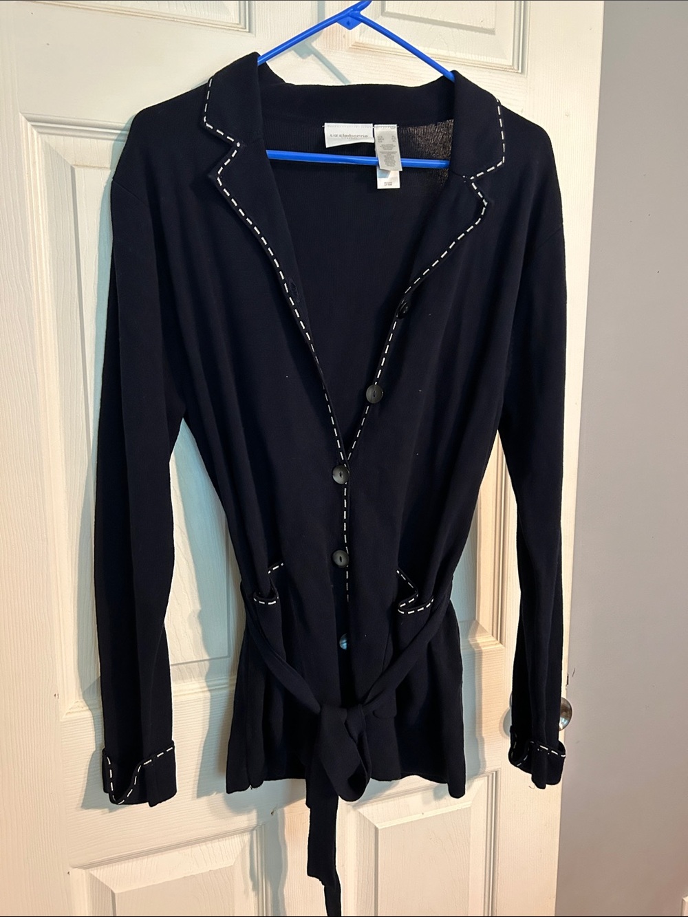 Liz Claiborne Black Button-Front Blazer with White Contrast Stitching
